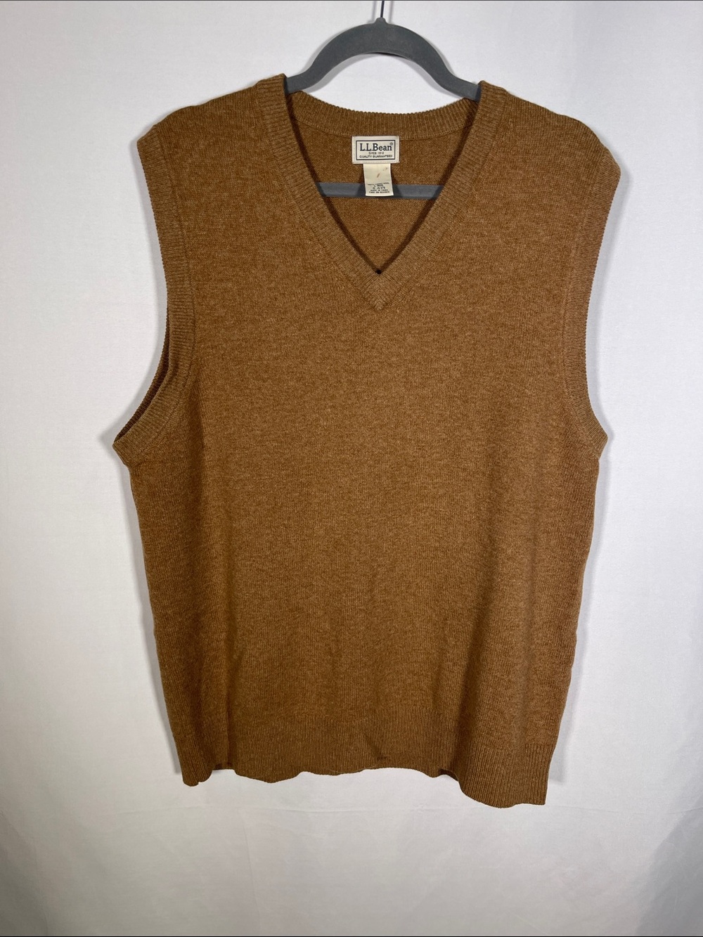 L.L. BEAN MENS VINTAGE LAMBS WOOL SWEATER VEST TAN BROWN LARGE